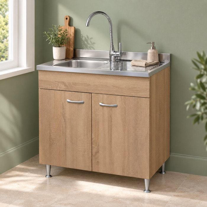 Mobile sottolavello cucina BASIC 80 cm in finitura rovere Well