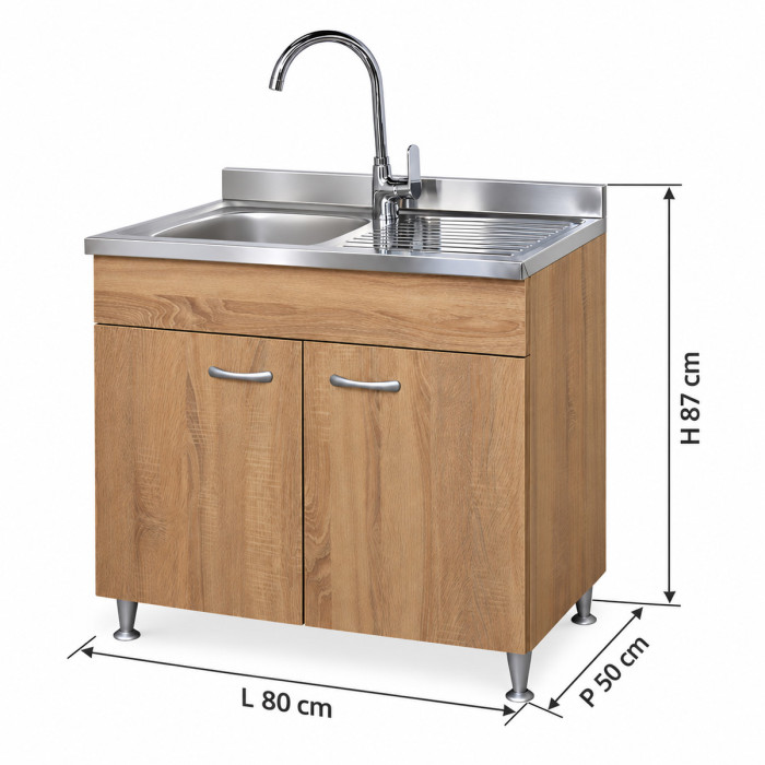 Sottolavello cucina 80x50x87 cm completo di lavello inox