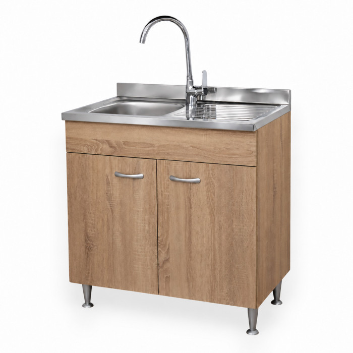 Mobile sottolavello BASIC rovere Well con ante chiuse