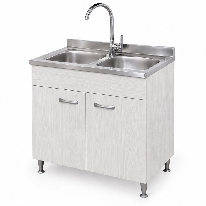 Mobile sottolavello BASIC 80 cm Frassino Moiré con doppio lavello