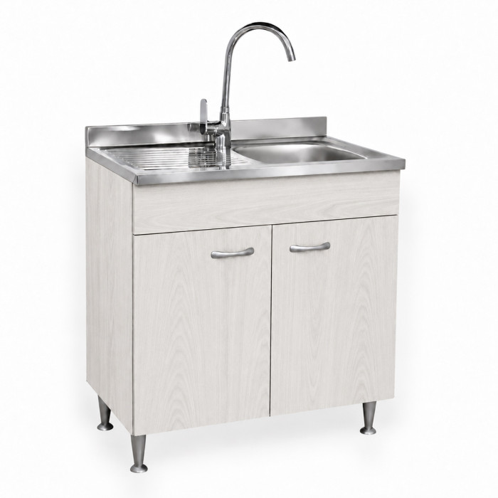 Mobile sottolavello BASIC 80 cm Frassino Moiré con lavello inox