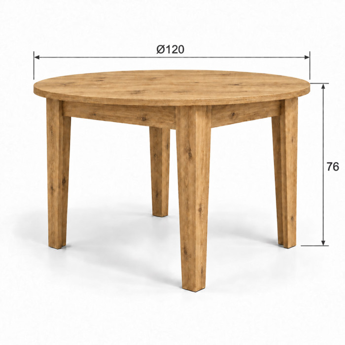 Tavolo rotondo ARTUR con gambe inclinate effetto rovere rustico