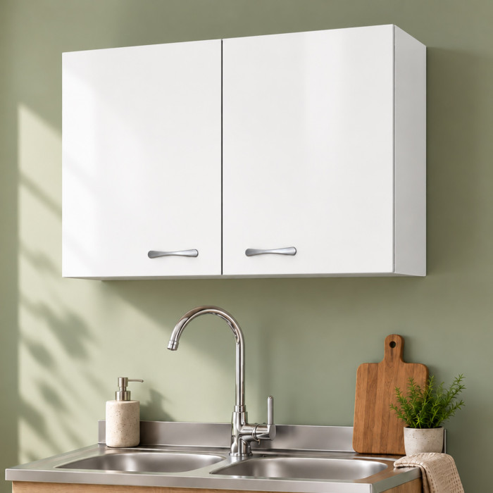 Pensile scolapiatti BASIC 80 cm Bianco con 2 ante