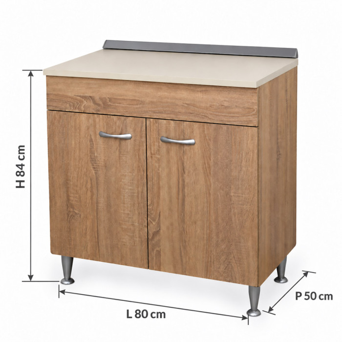 Mobile cucina 80 cm effetto rovere con top e alzatina
