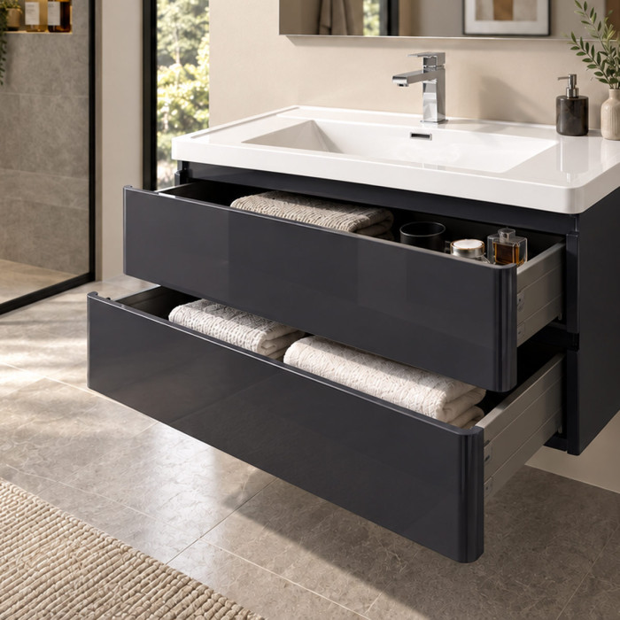 Mobile bagno sospeso Graphite con due cassetti ammortizzati