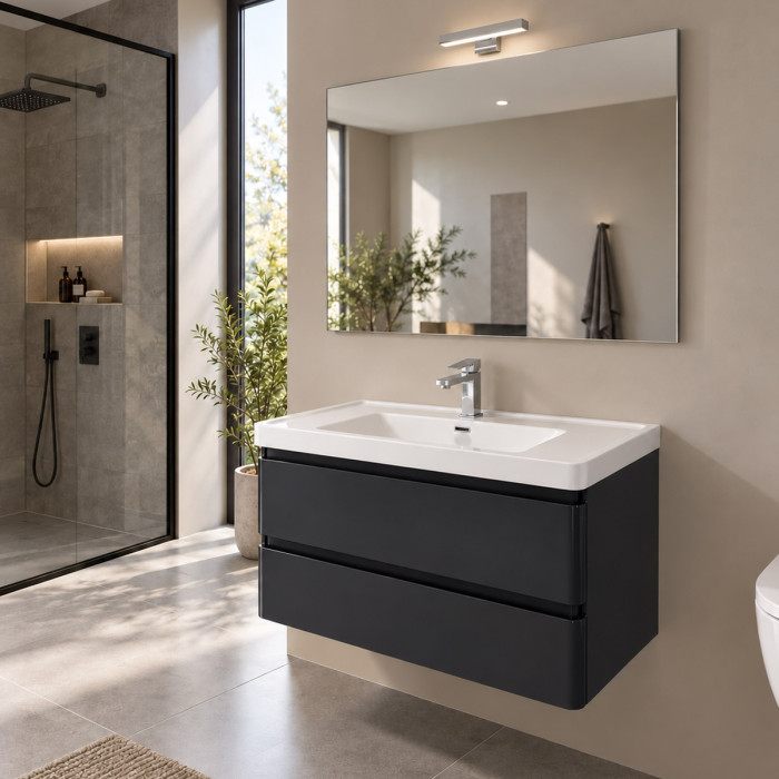 Mobile bagno sospeso MEG 100 cm Graphite Lucido con lavabo