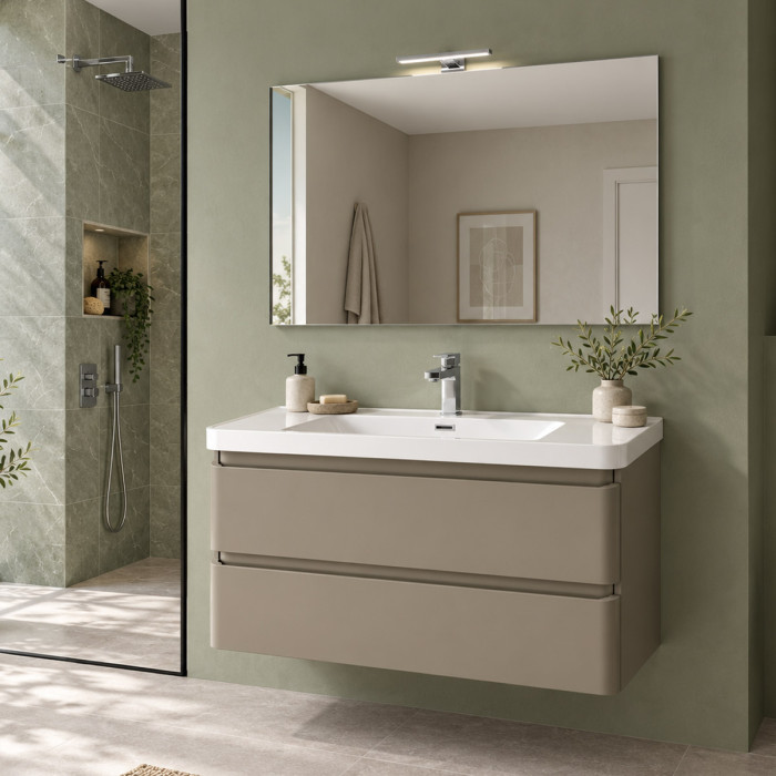 Mobile bagno sospeso MEG 100 cm Taupe Opaco con lavabo