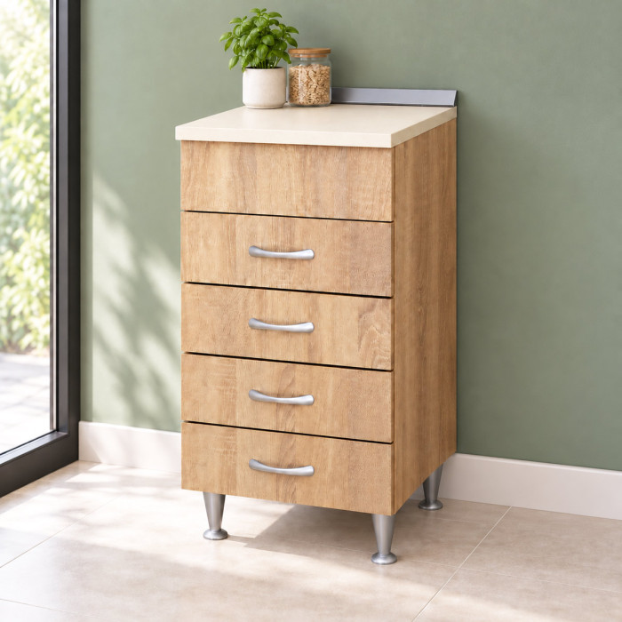 Mobile base cucina BASIC 40 cm Rovere Well con quattro cassetti