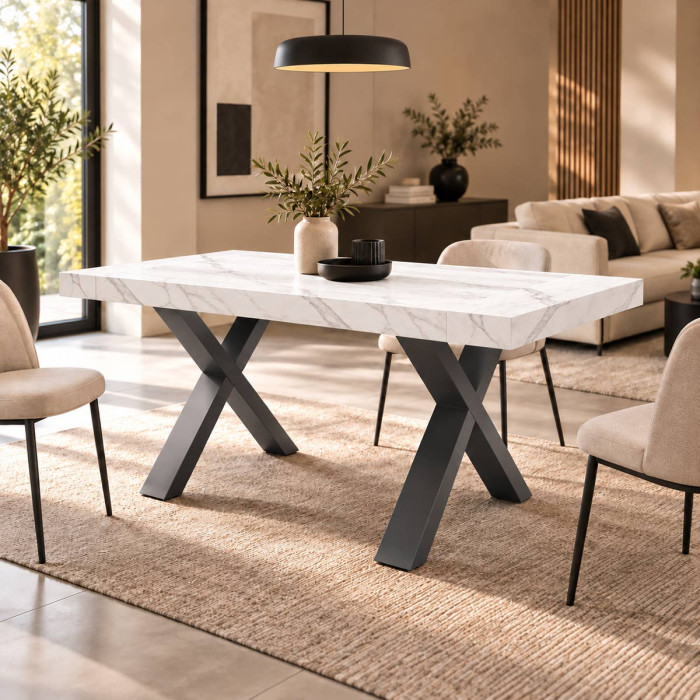Tavolo OLIVER 180/260x90 cm effetto marmo bianco