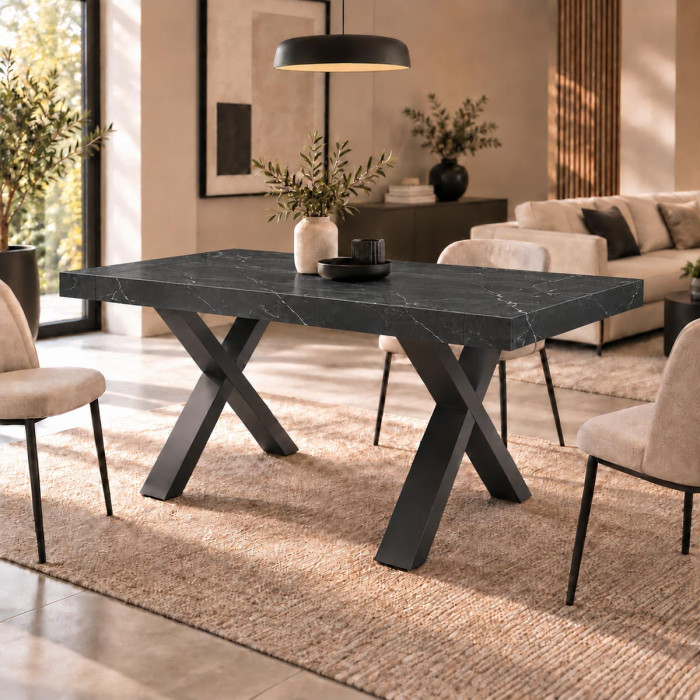 Tavolo moderno OLIVER marmo nero con gambe antracite