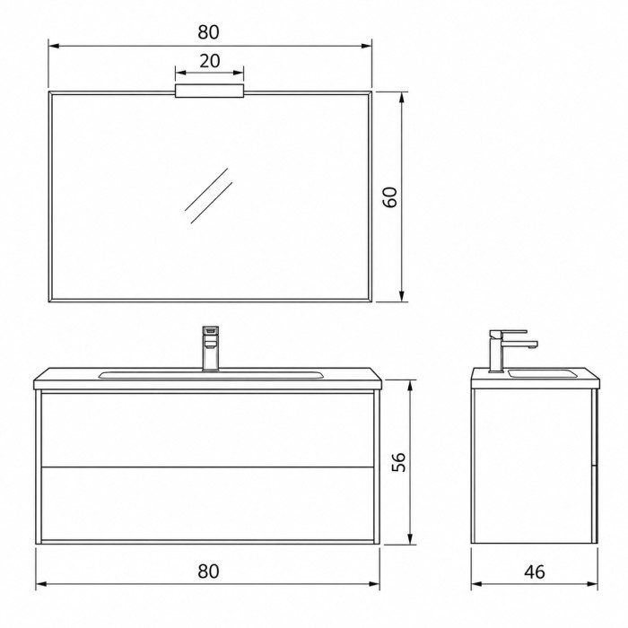 Lavabo in ceramica bianca per mobile bagno PHIL 80 cm