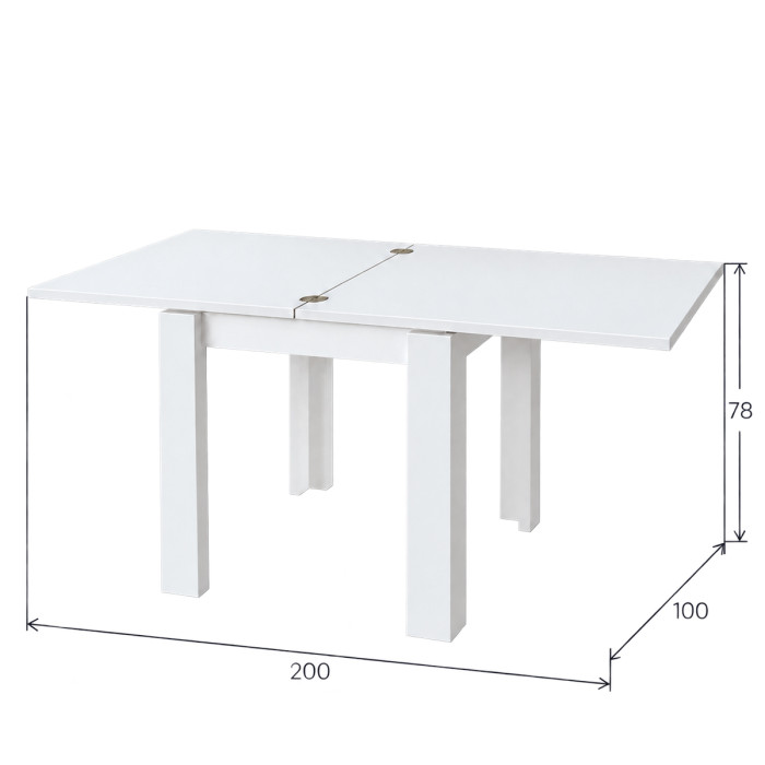 Dimensioni del tavolo RODI chiuso e aperto 100 x 200 cm