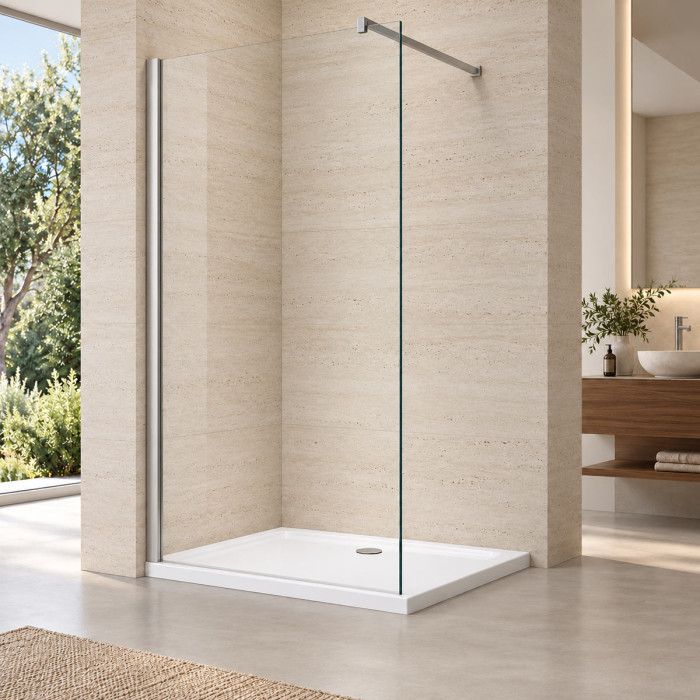 Parete Walk-In 118–120×H195 cm ambientata in un bagno moderno
