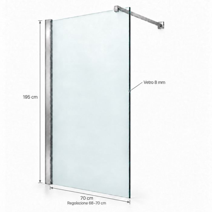 Parete doccia reversibile 68–70×H195 cm vetro satinato 8 mm