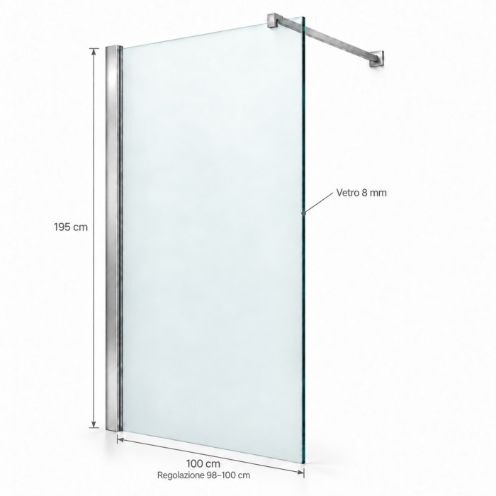 Parete Walk-In satinata 98–100×H195 cm ambientata in bagno moderno