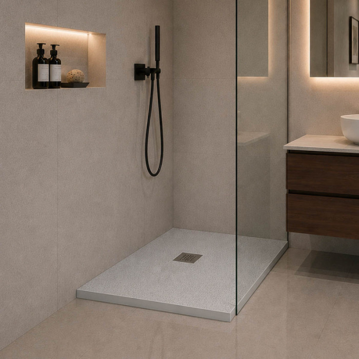 Piatto doccia quadrato HEAVY 80x80 cm in marmoresina grigio effetto pietra