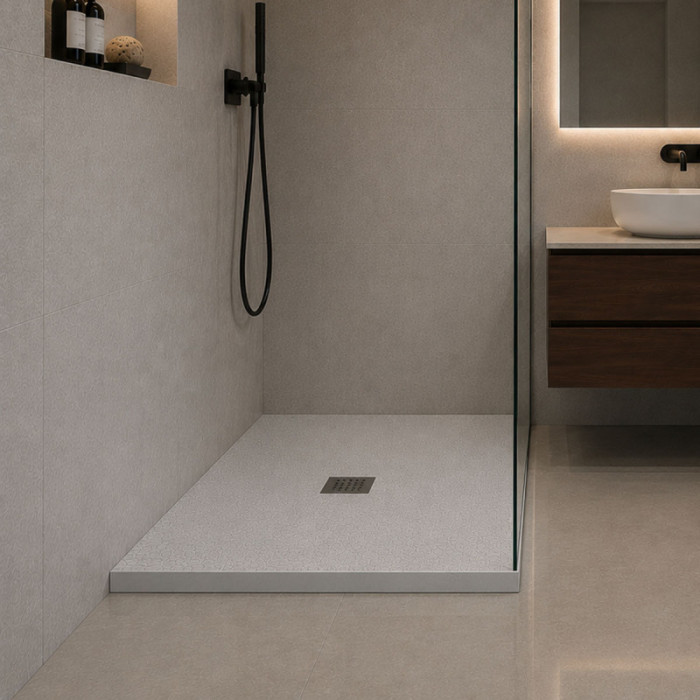 Piatto doccia quadrato HEAVY 90x90 cm in marmoresina grigio effetto pietra