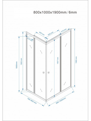 Scheda tecnica box doccia rettangolare cm 80x100x190