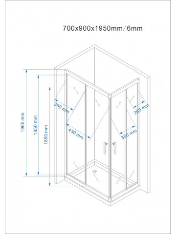 Box doccia rettangolare in cristallo trasparente 6mm (varie misure) H 195 cm