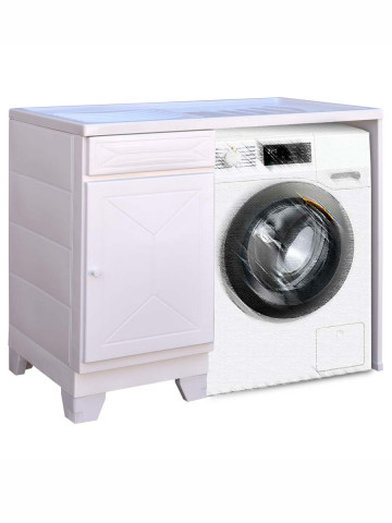 Mobile lavanderia in resina con pilozza vasca dx o sx e portalavatrice mod. Top Line colore bianco