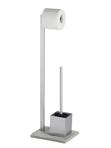 Piantana porta rotolo e scopino in acciaio inox satinato base poliresina mod. Granit