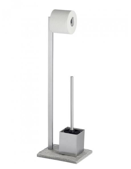 Piantana porta rotolo e scopino in acciaio inox satinato base poliresina mod. Granit Piantana porta rotolo e scopino in acciaio inox satinato base poliresina mod. Granit