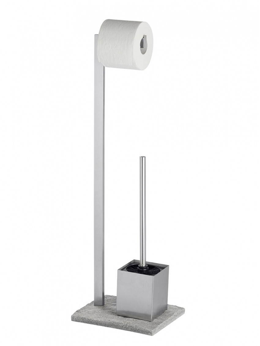 Piantana porta rotolo e scopino in acciaio inox satinato base poliresina mod. Granit