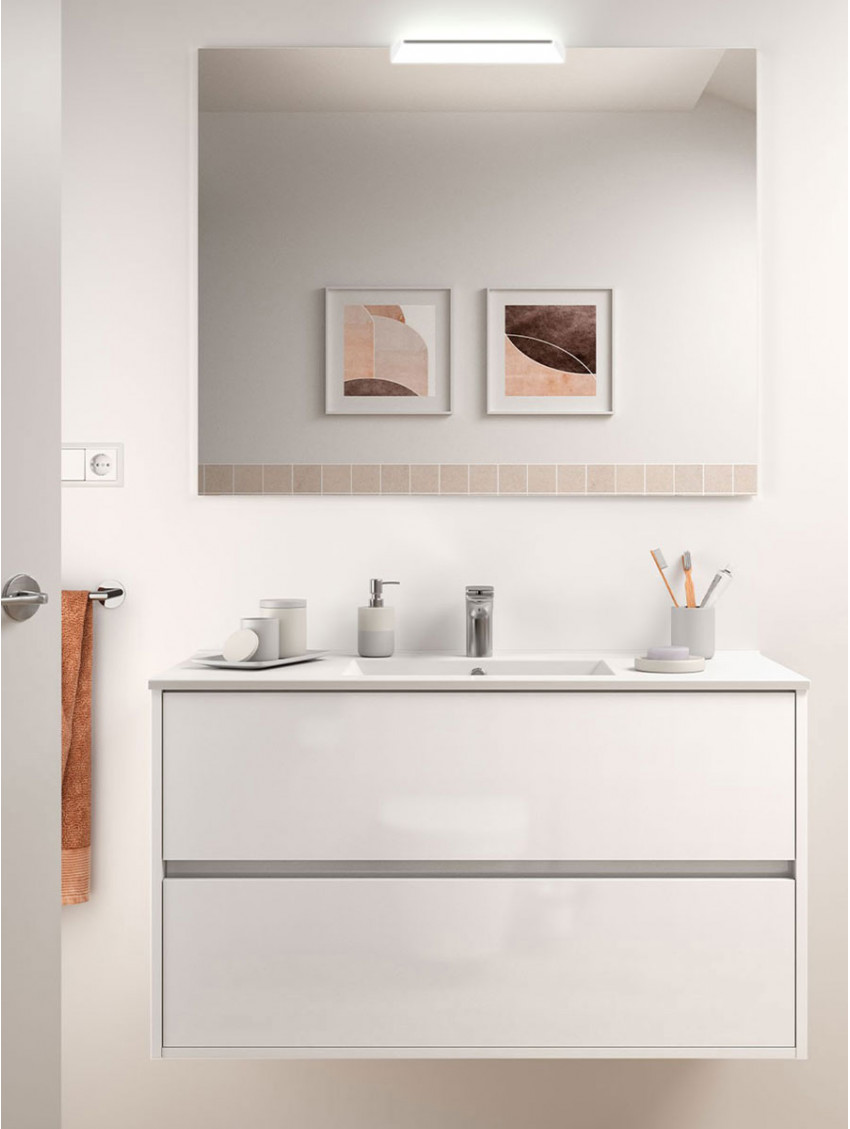 Mobile bagno sospeso cm 100 moderno in legno Noja Bianco Lucido