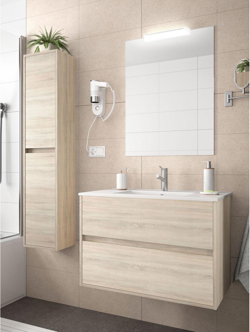 Mobile sospeso con lavabo specchiera e colonna cm 90 Mod Noja colore Caledonia